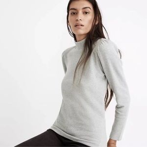 NWT Madewell (Re)sourced Plush Mockneck Puff-Sleeve Top Sz S Heather Sage Mist